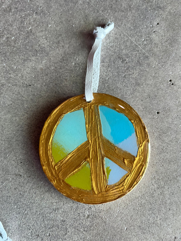 Handmade Gold Peace Sign Ornaments