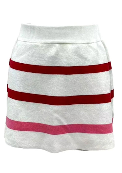 QOS Red, Pink, White Stripe Skirt