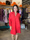 Meet Me in Santorini Aegean Flame Long Sleeve Popover Dress