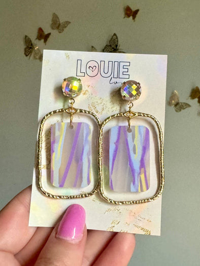 Louie Love Purple Yellow Gold Louisiana Mardi Gras Acrylic Earrings