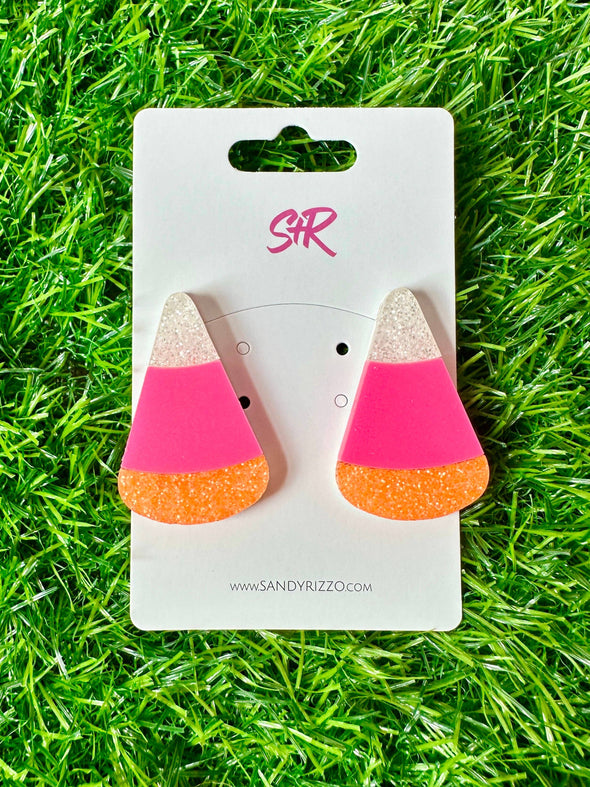 Hot Pink Candy Corn Acrylic Statement Stud Earring