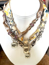 Scarf Necklace with Silver Tiger Pendant