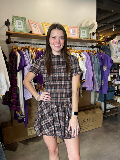 Aureum Sienna Plaid Smocked Mini Dress