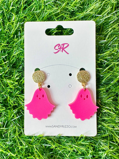 Hot Pink Acrylic Ghost Dangle Earring