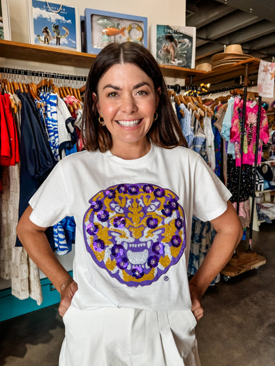 QOS Licensed LSU Mascot Sequin Flower Tee