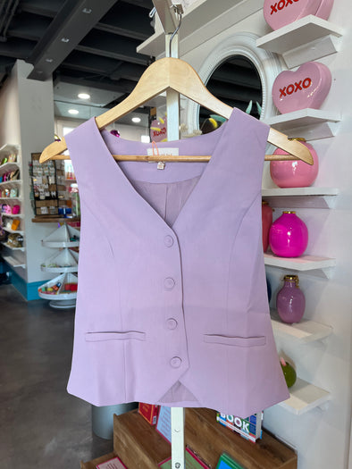 Skies are Blue Dusty Lilac Button Down Vest