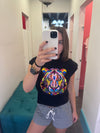 QOS Black Knit Short Sleeve Sweater with Rainbow Tiger Head