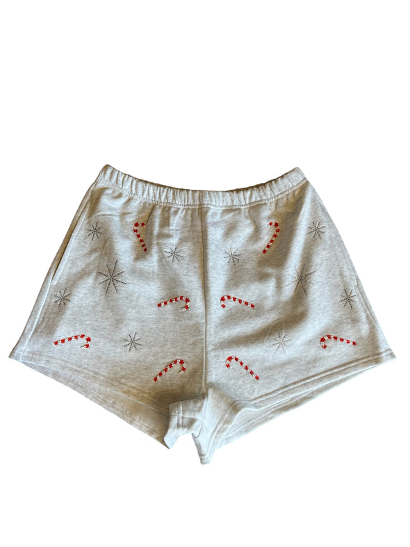 QOS Grey Candy Cane & Snowflake Shorts