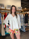 Before You White Cotton V-Neck Blouse