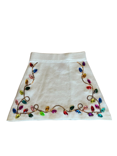 QOS White Jeweled Christmas Light Skirt