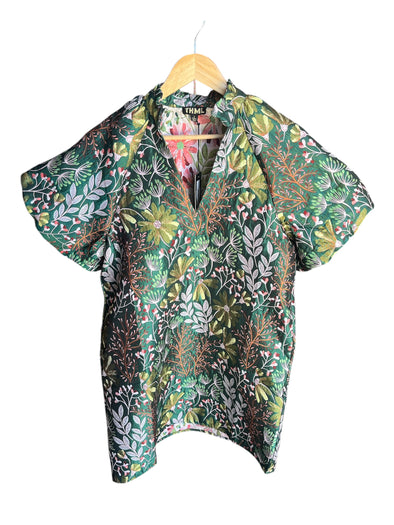 THML Green Puff Sleeve Floral Dress