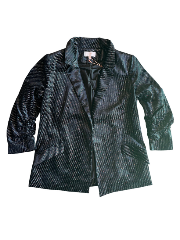 Skies are Blue Black Multicolored Embellished Velvet Blazer
