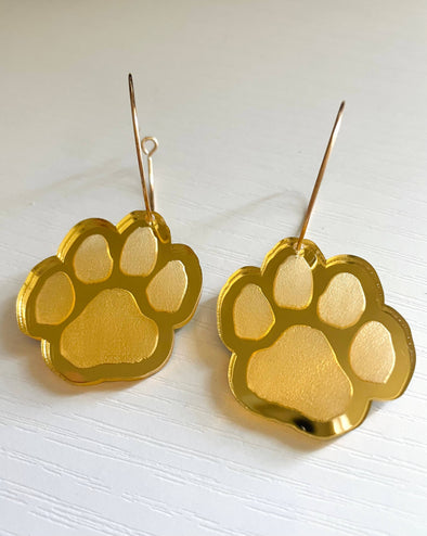 Louie Love Gold Engraved Football Sports Paw Hoop Earrings