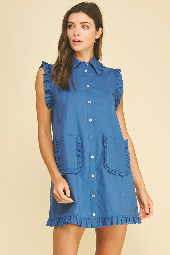pinch dress Woodland Long Sleeve Mini  Timber Boutique Partial button down high round neckline Pinch Navy and White Stripe