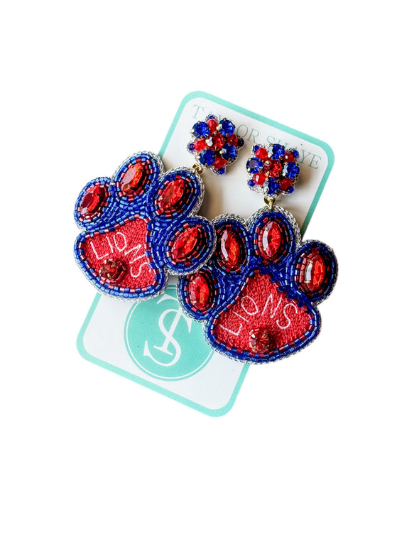 Taylor Shaye Red and Blue Lion paw earrings