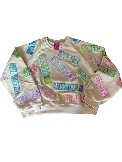 QOS Beige New Orleans Street Signs Sweatshirt