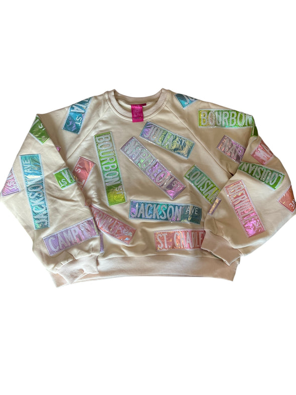 QOS Beige New Orleans Street Signs Sweatshirt