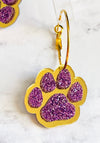Louie Love Purple & Gold Football Sports Paw Hoop Earrings