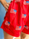 QOS Red Beaded American Flag Shorts