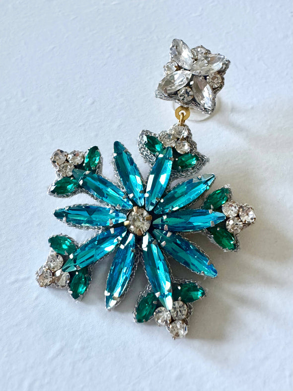 Louie Love Beaded Pink & Blue Snowflake Christmas Winter Earrings