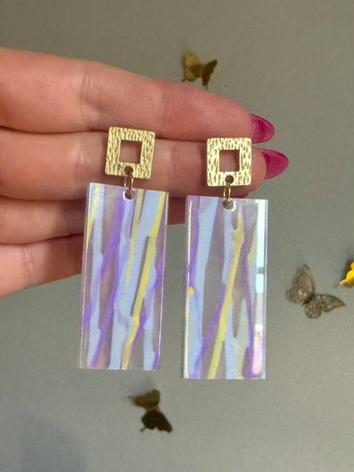 Louie Love Acrylic Purple Lavender Yellow Stripe Earrings