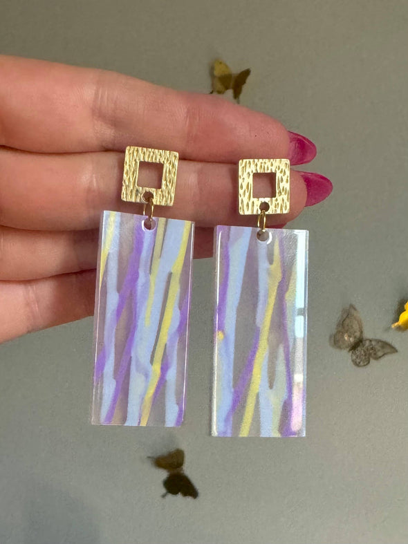 Louie Love Acrylic Purple Lavender Yellow Stripe Earrings