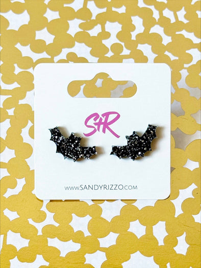Black Glitter Acrylic Bat Stud Earring