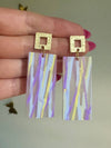 Louie Love Acrylic Purple Lavender Yellow Stripe Earrings