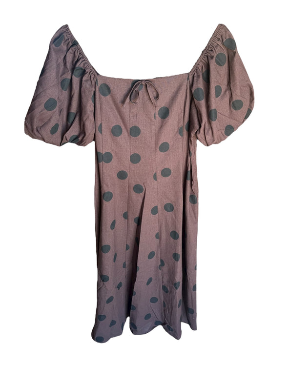 Aureum Brown Polka Dot Linen Midi Dress