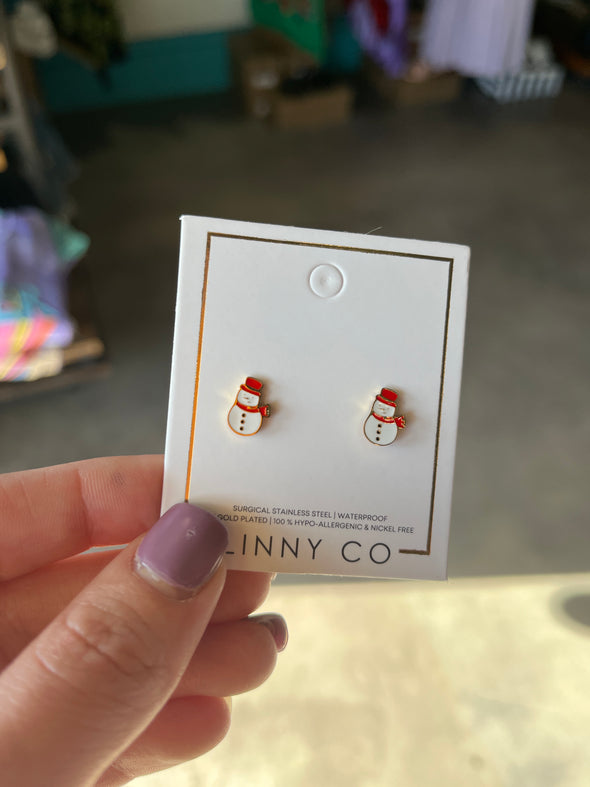 Linny Co Frosty Snowman Screwback Stud Earrings