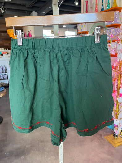 Peach Love Green Bow Trim Pajama Shorts