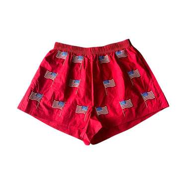 QOS Red Beaded American Flag Shorts