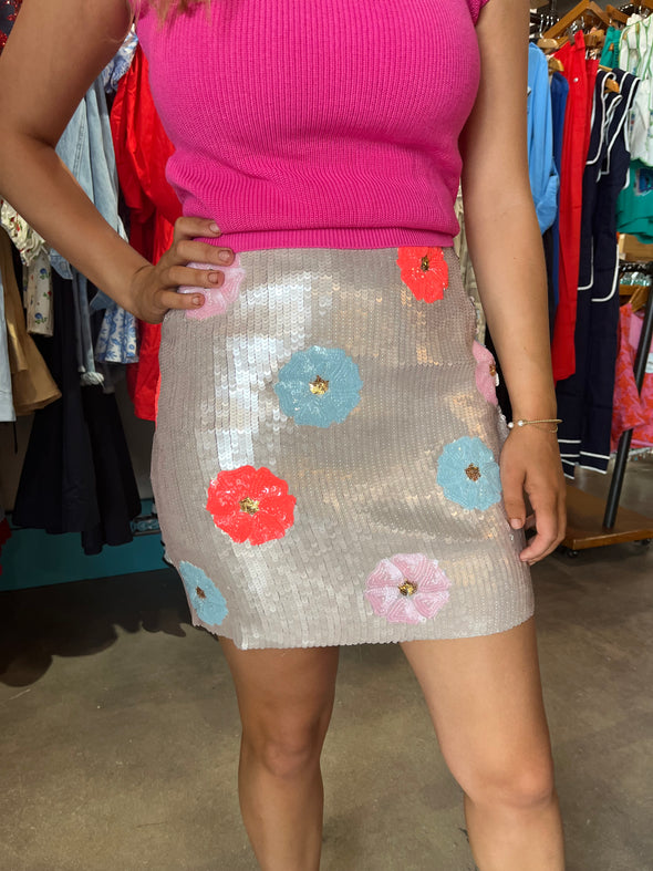 Cloud Ten Flower Sequin Mini Skirt