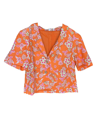 Fate by LFD Floral Orange Linen Cropped Blazer