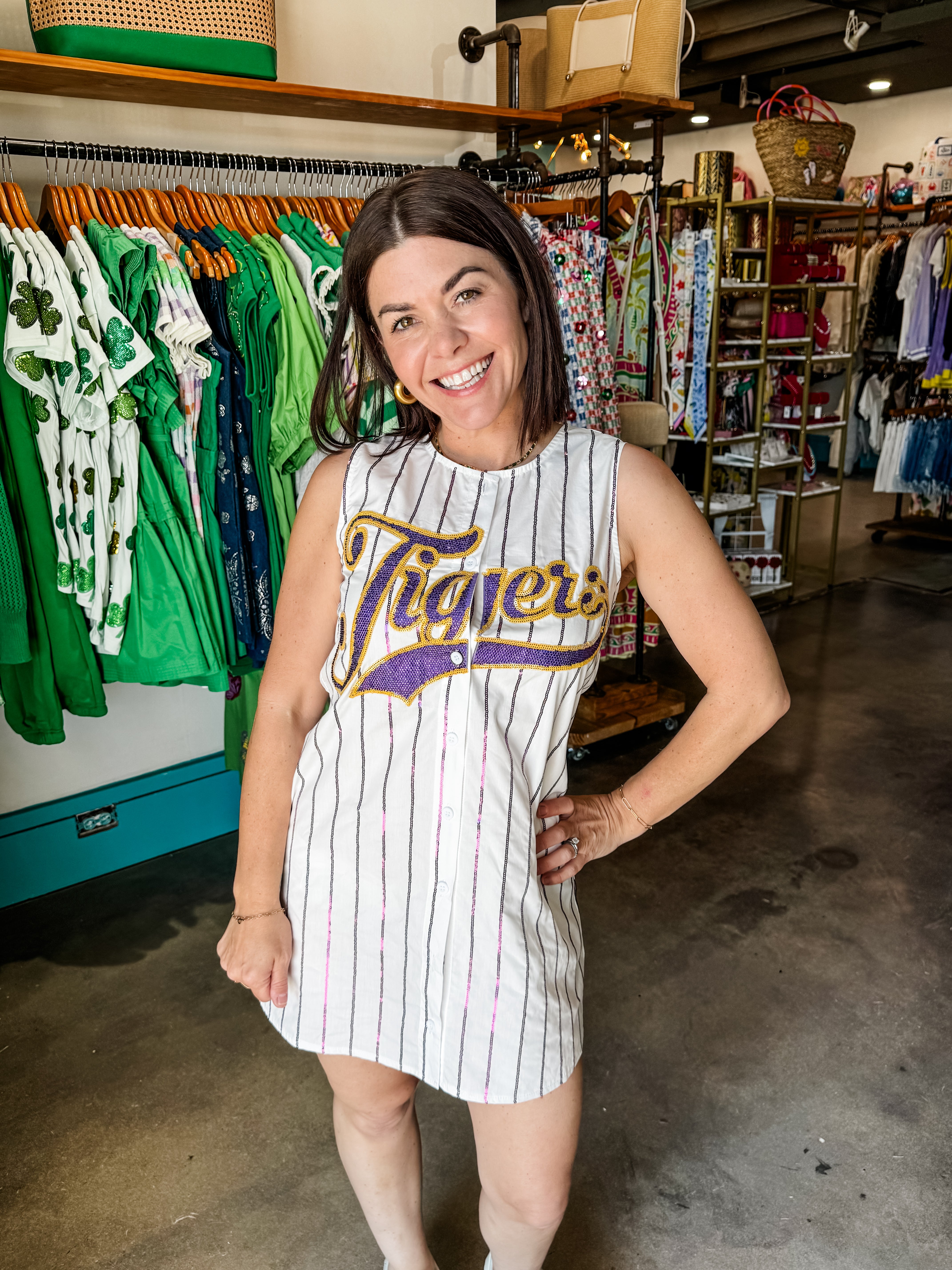 QOS Licensed LSU Striped Cotton Baseball Tank Dress QOS Licensed LSU Striped Cotton Baseball Tank Dress