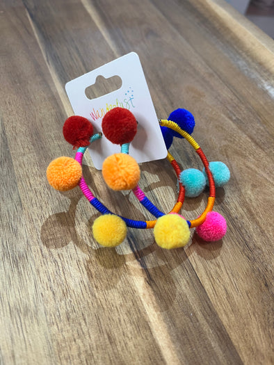 Colorful Pom Earring Hoops