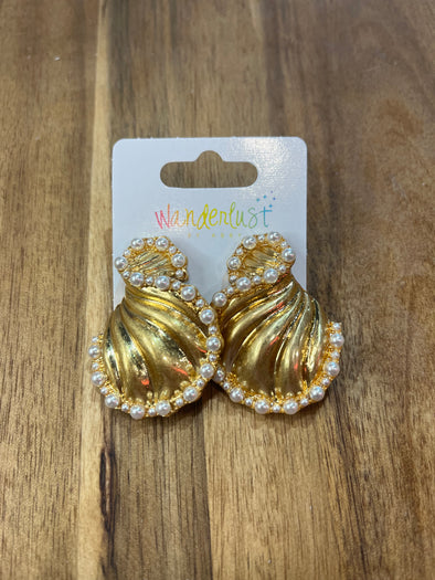 Gold Twist Pearl Edge Earrings