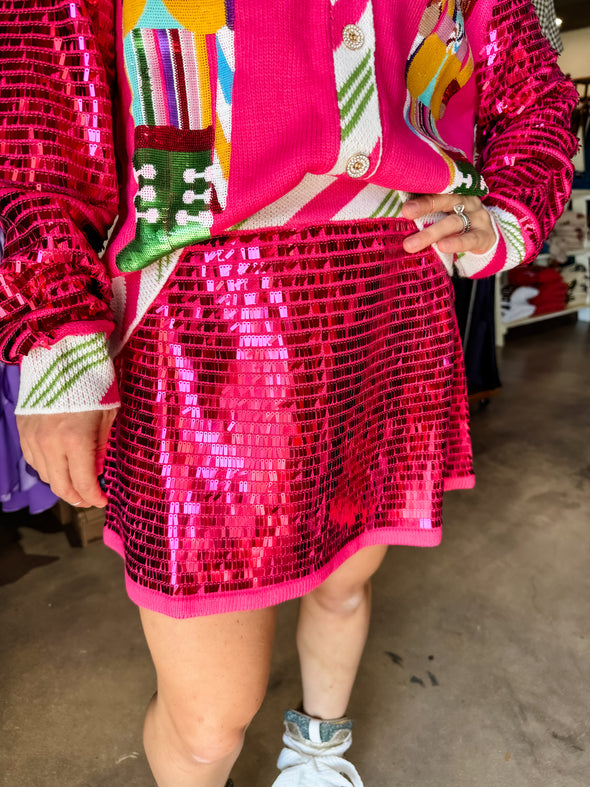 QOS Hot Pink Shard Sequin Skirt