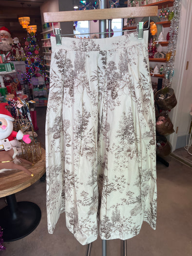 Aureum Brown Toile Pleated Midi Skirt