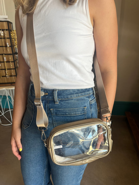 Gold Clear Rounded Crossbody Stadium Bag