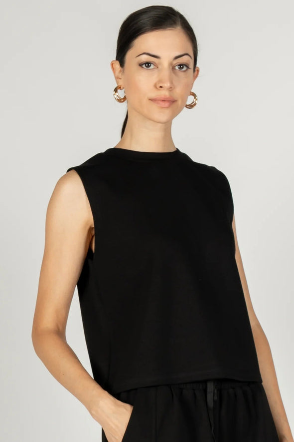 P. Cill Black Birdie Round Neck Sleeveless Top
