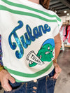 QOS Licensed White & Green "Tulane' Striped Short Sleeve Top