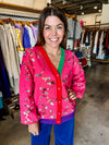 QOS Hot Pink Colorblock Jeweled Chirtsmas Light Cardigan