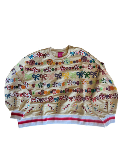 QOS Beige Candy Garland Sweatshirt