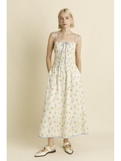 Aureum Floral Midi Dress With Ties