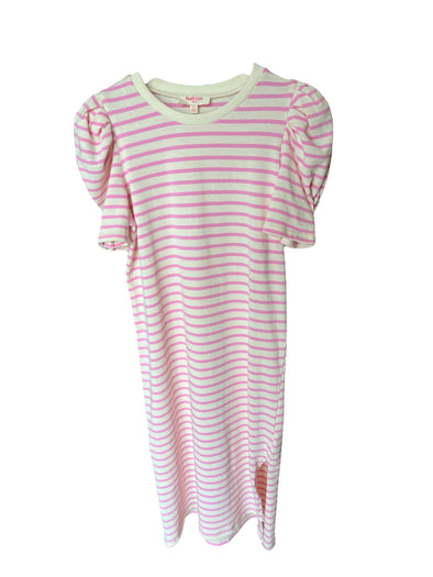 Peach Love Jersey Pink Stripe Puff Sleeve Tee Dress