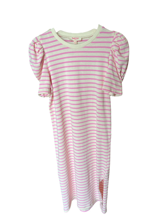 Peach Love Jersey Pink Stripe Puff Sleeve Tee Dress