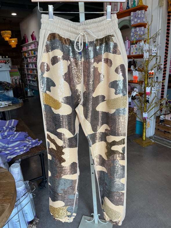 QOS Green Camo Sequin Joggers