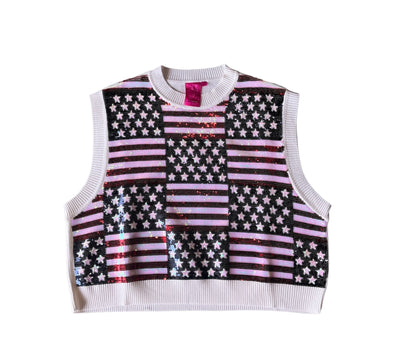 QOS Sequin Stars & Stripes Sweater Vest