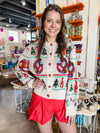 QOS Ivory Cajun Christmas Icon Button Up Sweater